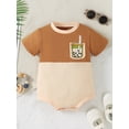 thumbnail image 2 of Suealasg Baby Boy Girls Romper Short Sleeve Round Neck Contrast Color Jumpsuit Infant Bodysuit Summer Clothes 0-3 Months, 2 of 8
