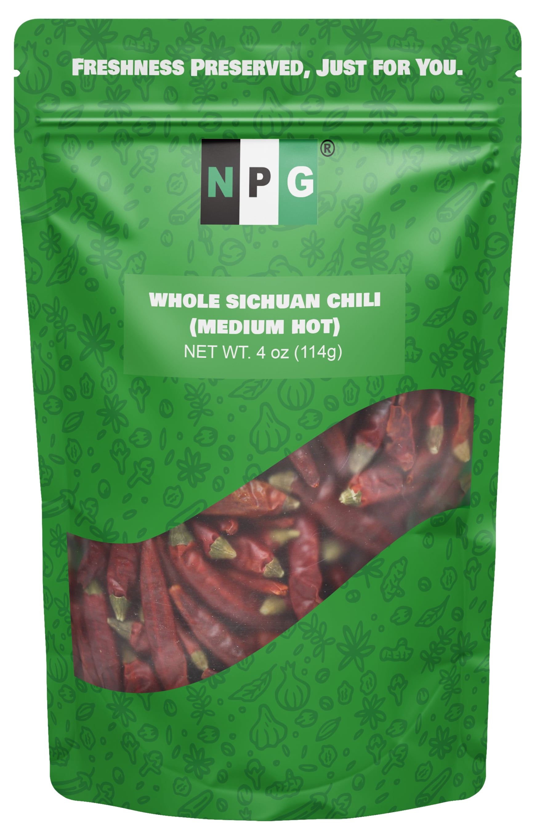 NPG Dried Sichuan Red Chili Peppers Whole 4 Ounces, Medium Hot, Capsicum Annuum for Mexican, Chinese, Thai Dishes, Premium Szechuan Dried Red Chilies for Chili Oil, Paste, and Sauce