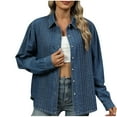 thumbnail image 2 of Aloohaidyvio Denim Jackets for Women Trendy Long Sleeve Button Down Shirt Jacket Jean Shacket with Pocket Western Work Jacket, 2 of 6