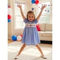 thumbnail image 5 of BemeyourBBs Toddler Baby Girls 4th of July Dress Smocked Outfit Patriot Independent Day Clothes American Flag Letter Embroidery Doll Collar Short Sleeve A-Line Dress Toddler Baby Girl Summer Dress, 5 of 9
