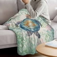 thumbnail image 3 of Sea Turtle Coastal Blanket Soft Cozy Warm Throw Blanket for Couch, Plush Fuzzy Flannel Fleece Blankets for Sofa, Blue Green Summer Beach Coral Ocean Bed Blankets Lightweight Gifts for Women, 32"x48", 3 of 9