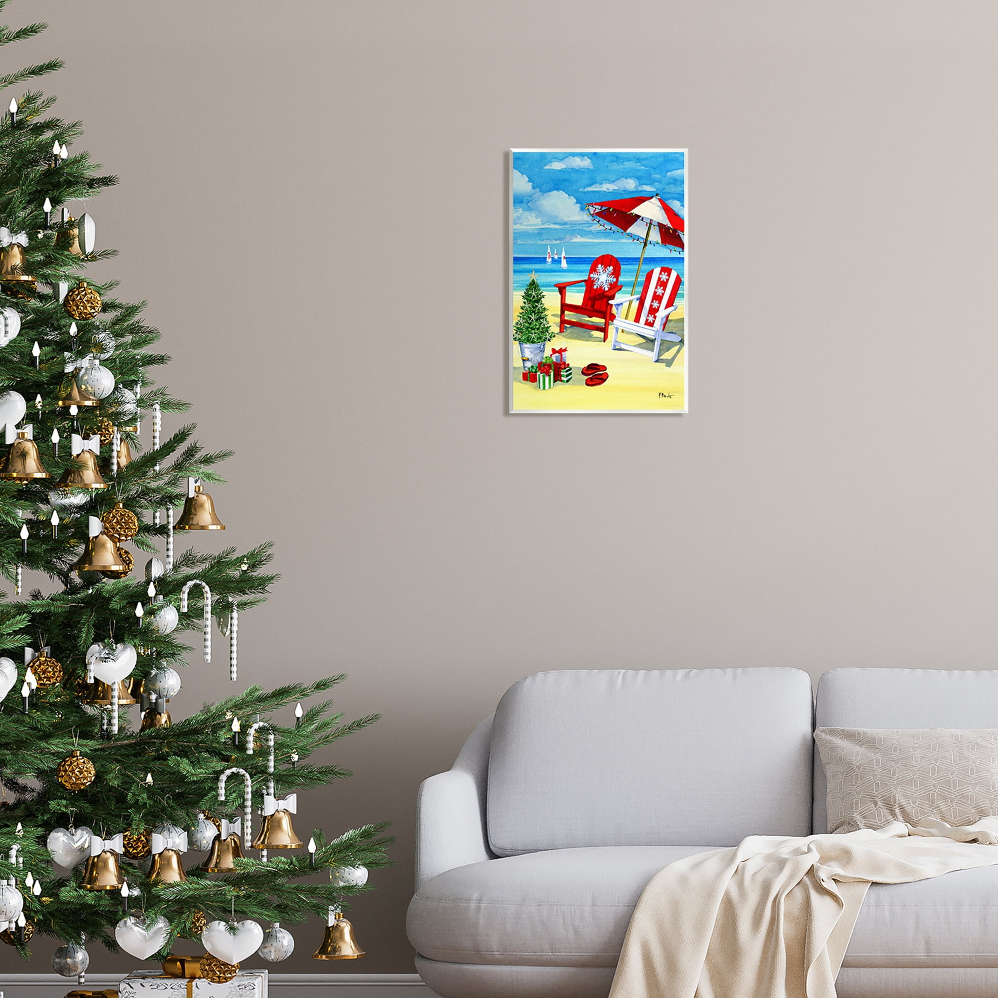 Stupell Industries Holiday Beach Scenery Holiday Painting Unframed Art Print Wall Art, 13 x 19