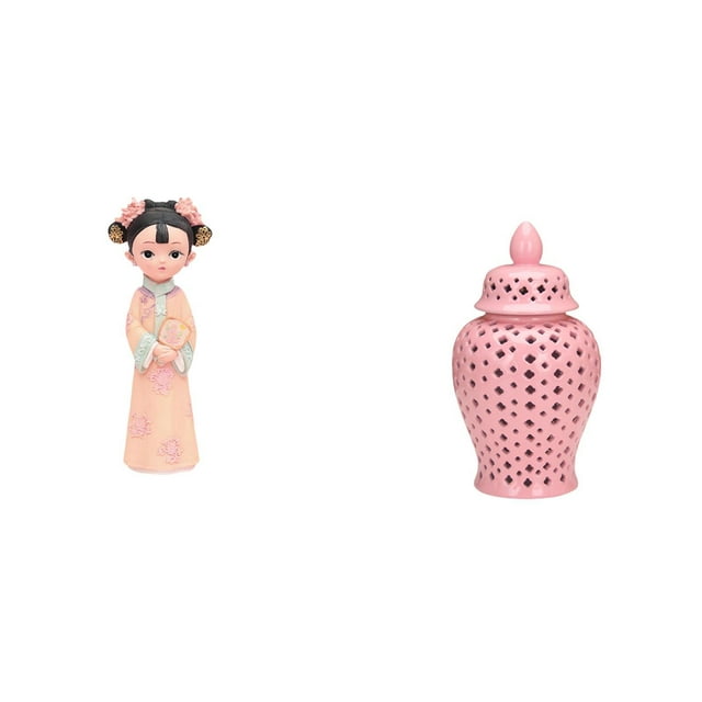 Escultura De Resina De Niña Tradicional China Y Jarrón Decorativo De Porcelana Con Tapa Para Dormitorio, Oficina, Fiesta, Decoración.