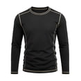 thumbnail image 5 of Men's Contrast Stitch T-Shirt Long Sleeve Crewneck Exposed Seam Top Relaxed Fit Casual Pullover for Daily Commute Outdoor Activities, 5 of 9