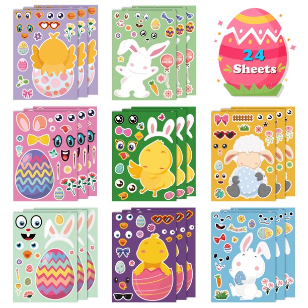 Stickers de Pascua OHOME para rellenar la canasta de Pascua para niños (24 hojas)