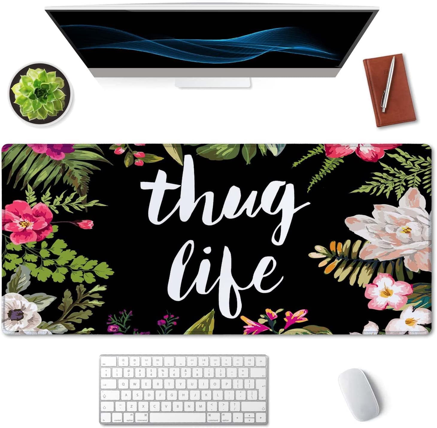 Desk Mat, Extended Gaming Mouse Pad (35.5x15.7 in), Large Non-Slip Rubber Base Mousepad with Stitched Edges, Waterproof Keyboard Mouse Mat Desk Pad for Work, Game, Office, Home - Thug Life