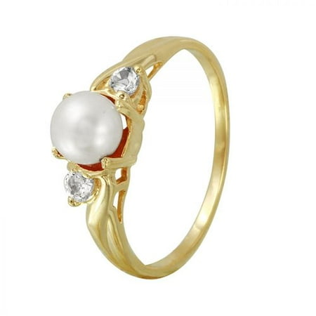 Foreli 0.16CTW Freshwater Pearl And Topaz 10k Yellow Gold Ring