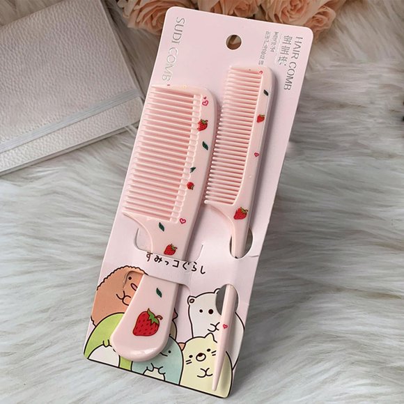 Peine para el cabello pequeño y lindo, juego de mini peine para el cabello de 2 piezas, peine de cola de rata de dientes finos, peine de peluquería de plástico antiestático portátil, peine para el cab