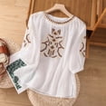 thumbnail image 2 of Womens Summer Tops Vintage Long Sleeve Floral Embroidered Print Fashion T Shirts Crew Neck Vacation Tee 2026, 2 of 9