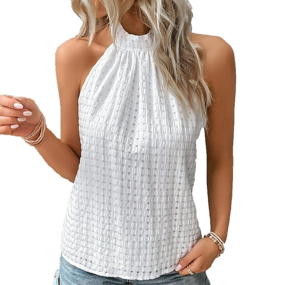 STETMN Summer Halter Neck Tank Tops for Women Pleated Loose Fit Sleeveless Tops Flowy