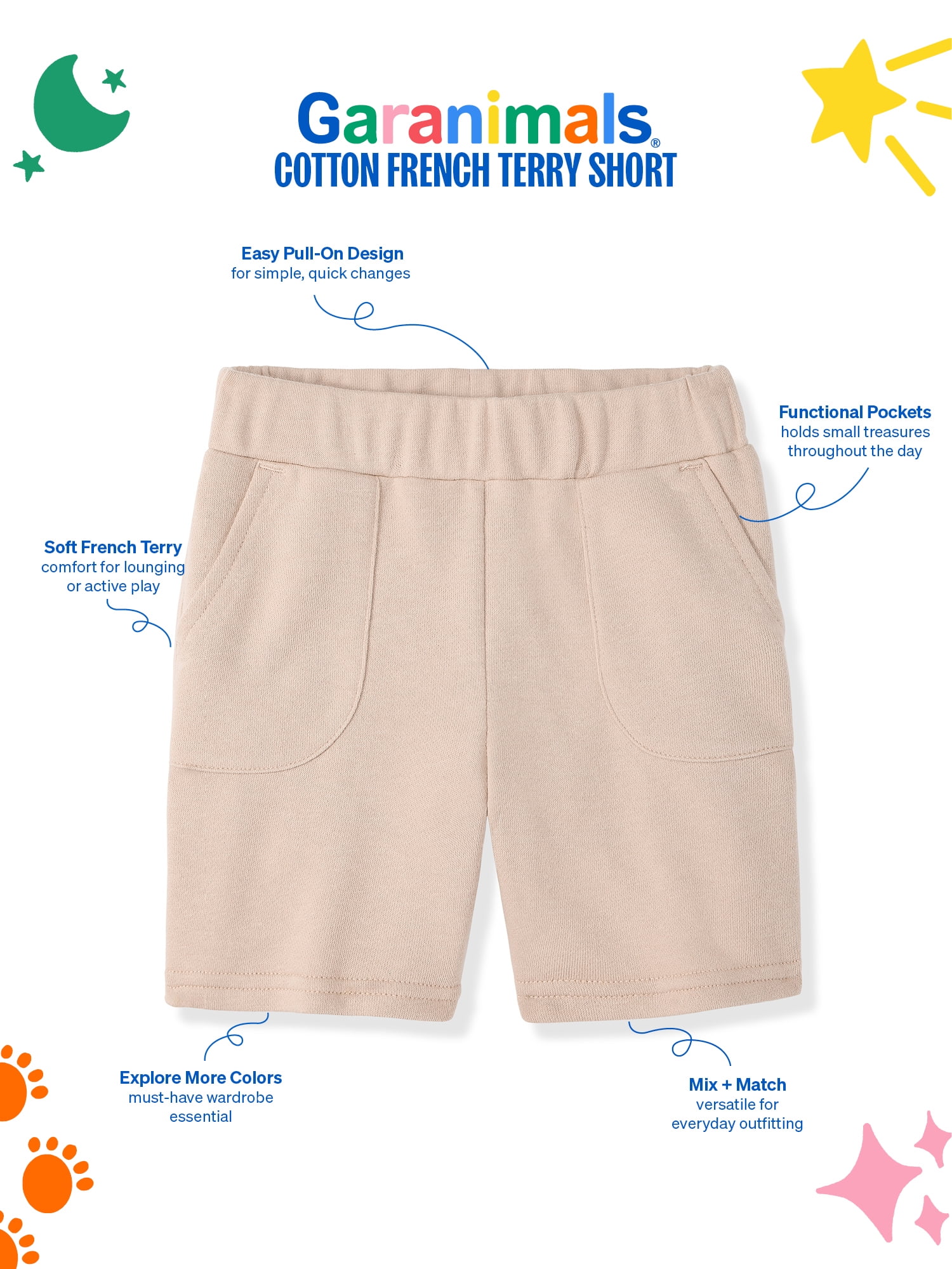 Garanimals Newborn, Baby & Toddler Boy Cotton French Terry Pull-On Shorts, Sizes 0-6T