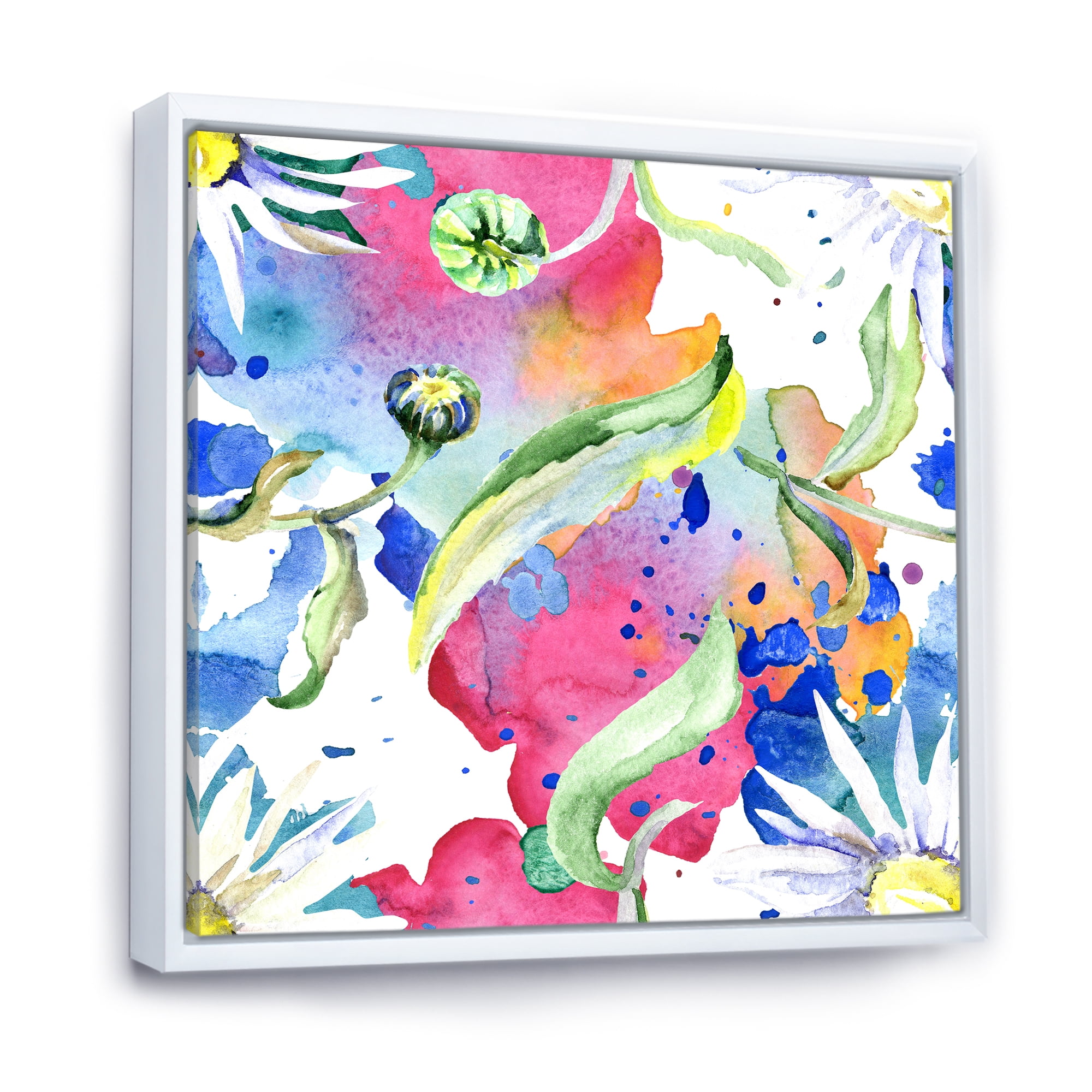 Designart 'Iridiscent Colorful Daisy Flowers' Transitional Framed Canvas Wall Art Print