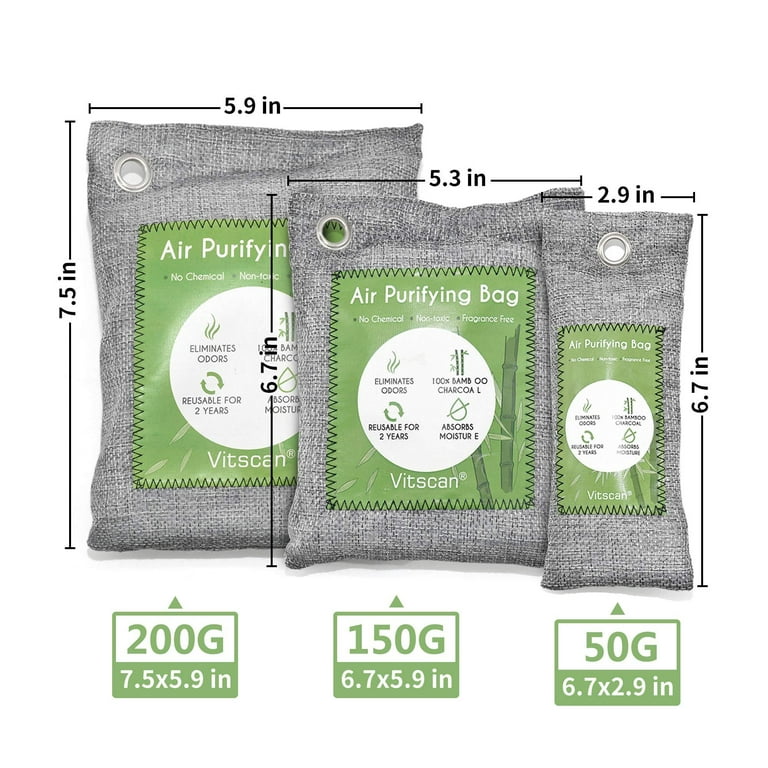 Air Purifier Bags with Bamboo Activated Charcoal (Purifying Pack of 4) |  Natural Air Freshener Deodorizer | Moisture Absorber and Odor Eliminators  for