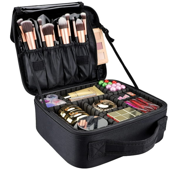 Bolsa de maquillaje gzcz Travel Makeup Train, color negro, 26,4 cm