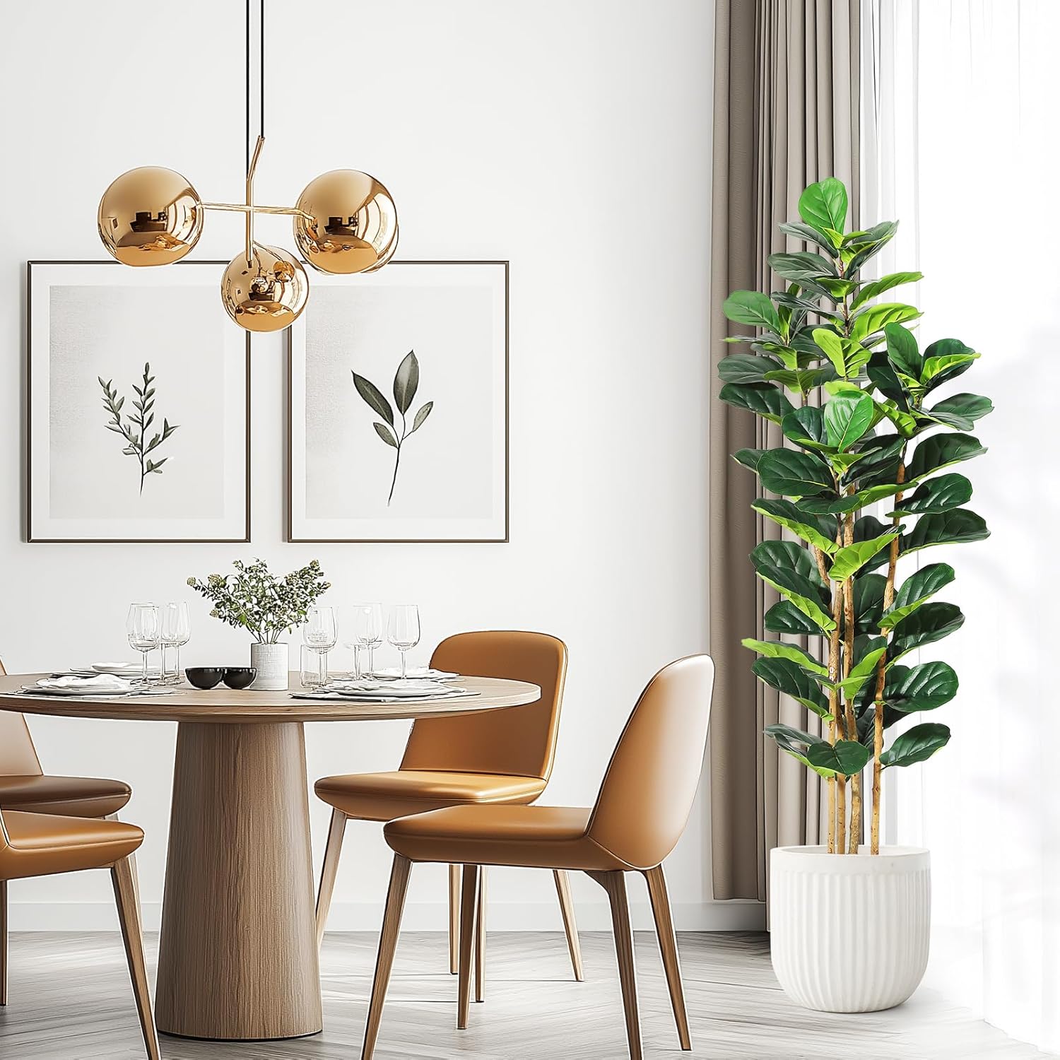 6FT Fiddle Leaf Fig Artificial Tree, Faux Rubber Tree, Tall Fake Floor Plant, Artificial Plant with 74 Leaves in White Pot, for Home Decor Indoor Office Living Room