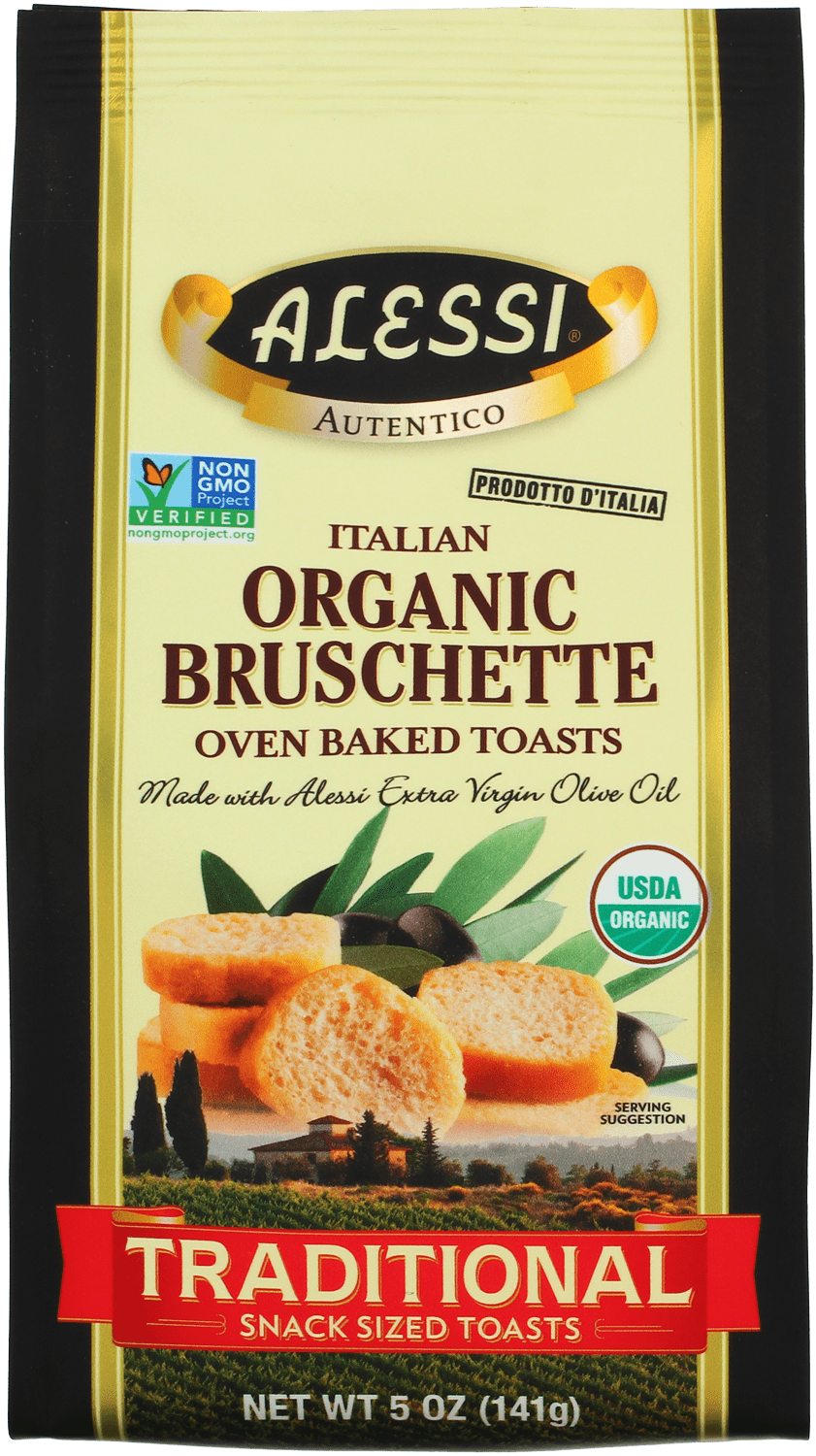 (4 pack) Alessi Traditional Italian Organic Bruschetta Oven Baked Toasts, 5 oz.