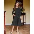 thumbnail image 6 of Arshiner Girls Black Dress Casual 3/4 Sleeve Scalloped Edge A-line Belted Dress with Pockets（Black，12-13Years）, 6 of 9