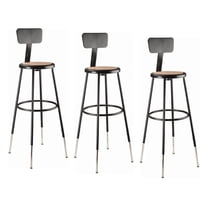 National Public Seating (3 Pack) NPS® 32 -39" Height Adjustable Heavy Duty Steel Stool With Backrest, Black