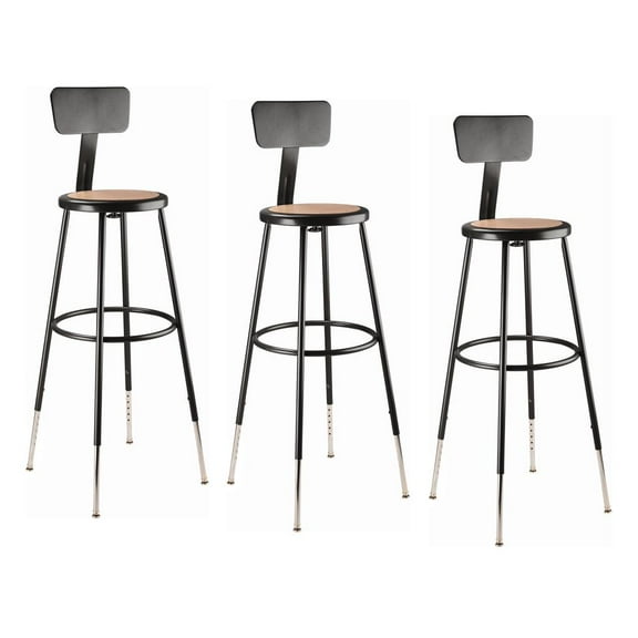 National Public Seating (3 Pack) NPS® 32 -39" Height Adjustable Heavy Duty Steel Stool With Backrest, Black