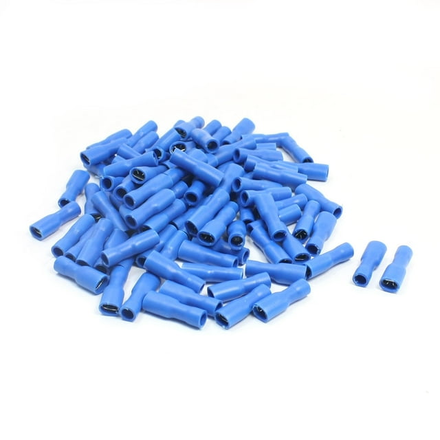 100Pcs FDFD2-187 Manguito de plástico azul recubierto Terminal de cable completamente aislado 16-14AWG 15A