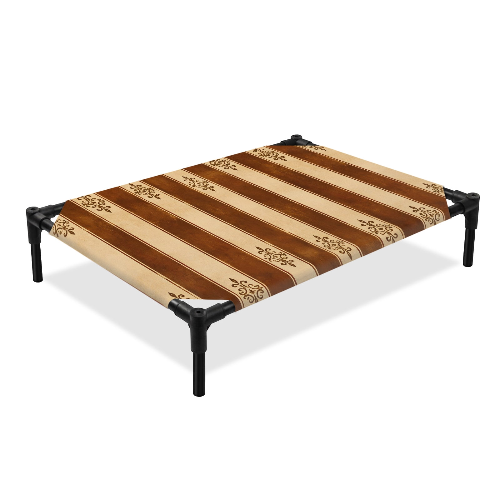Vintage Stripe Elevated Dog Bed Country Floral Texture Red Gold Striped Elegant Cooling Breathable Outdoor Raised Dog Cot Bed with Metal Frame Non-Slip Feet for Medium Dog 24x20in