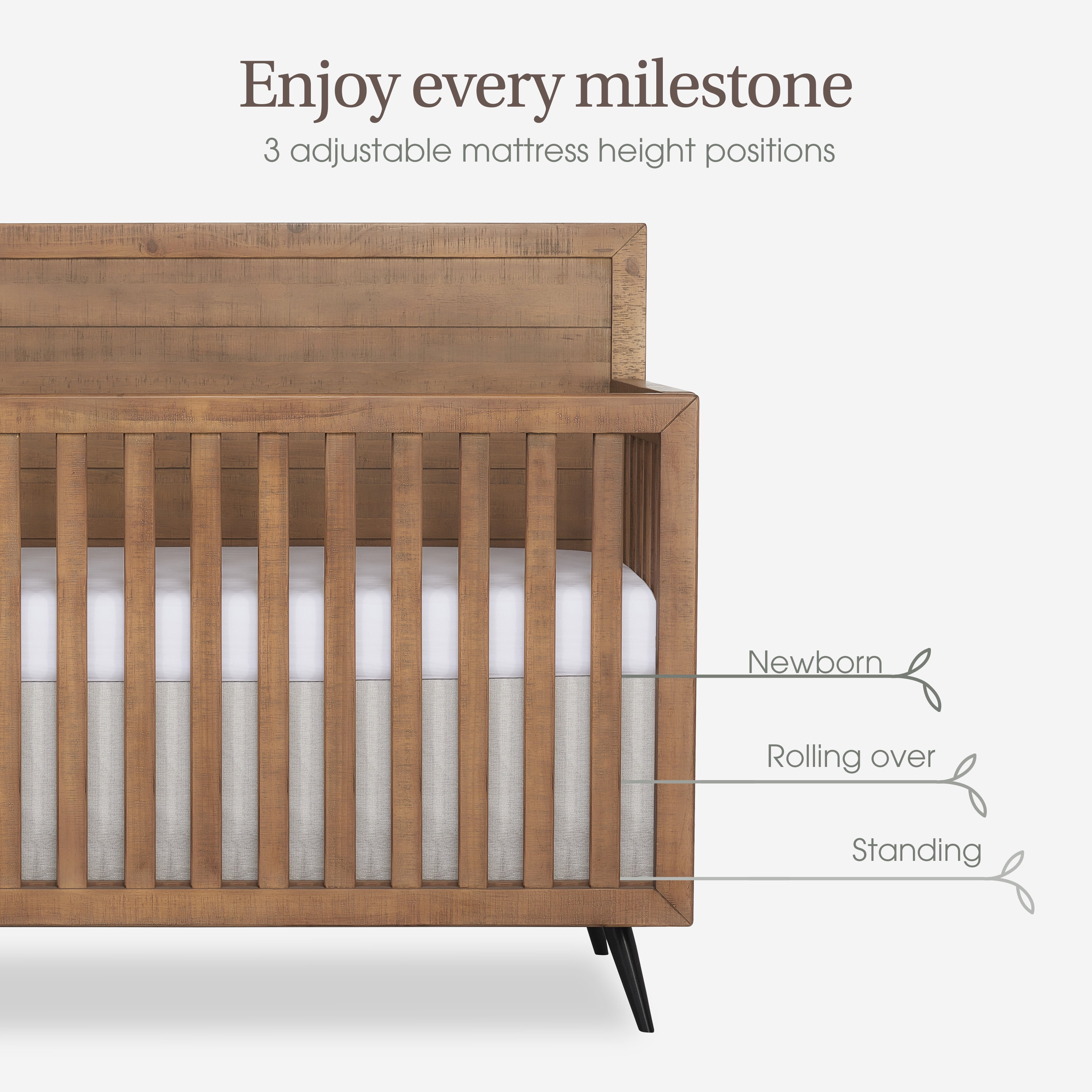 Evolur Stilnovo Mid Century 4-in-1 Convertible Crib, Sugarcane