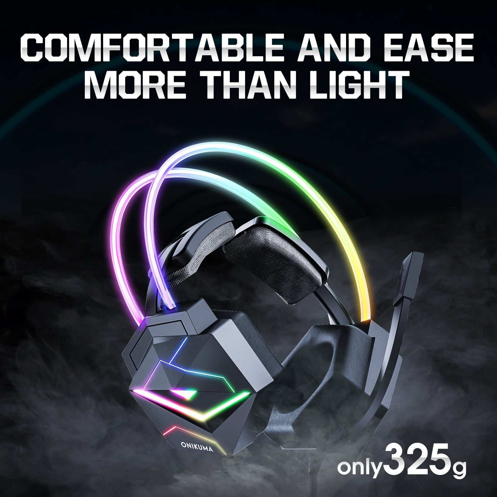 Siivton Gaming Headset with Microphone, Compatible with PS4 PS5 Xbox One PC Laptop Nintendo Series X|S, Over-Ear Headphones with LED Light, Noise Canceling Mic, 7.1 Stereo Surround Sound