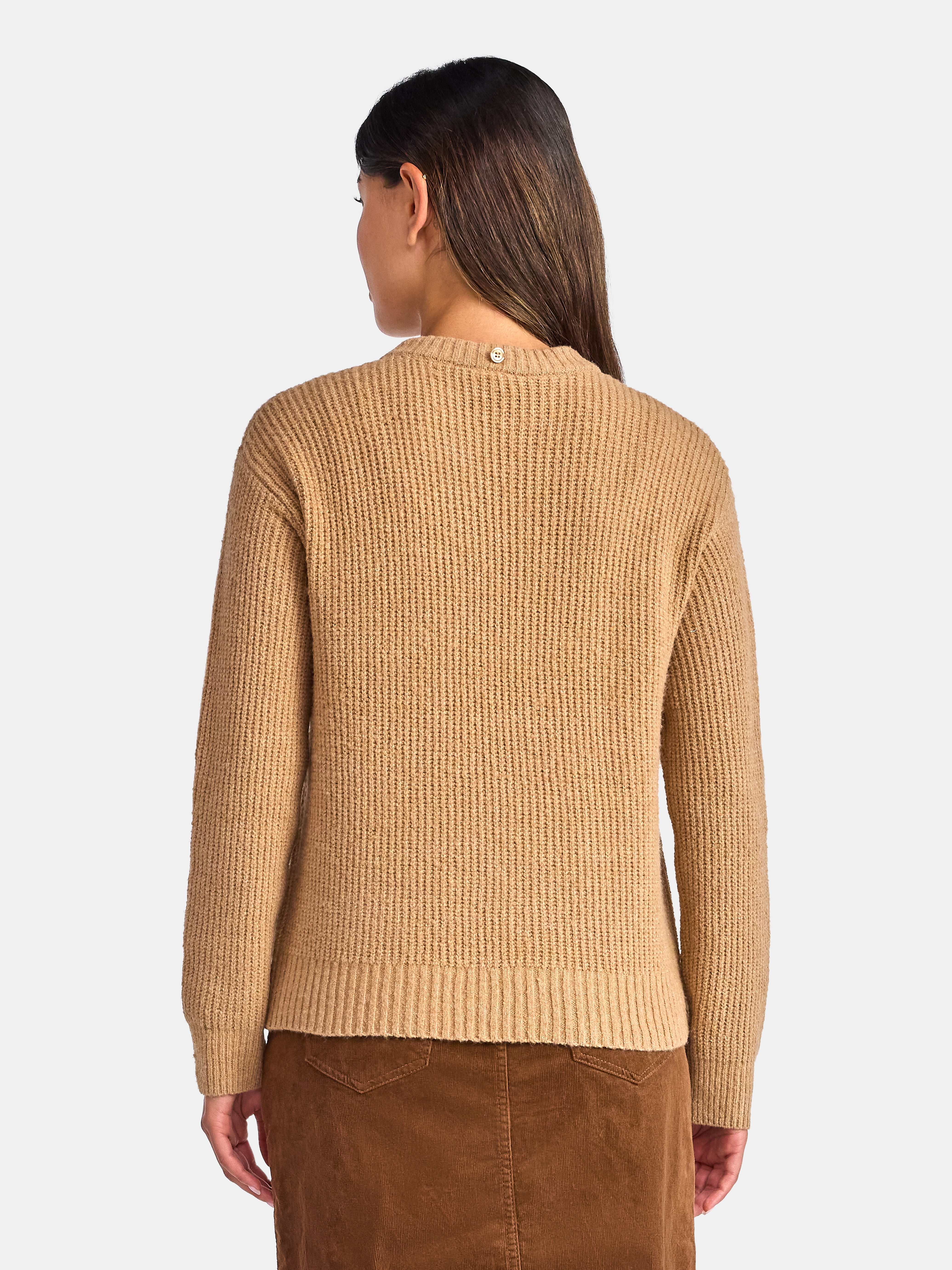 Time and Tru Women's Ribbed Crewneck Sweater and Stripe Scarf Set, 2-Piece, Sizes XS-XXXL