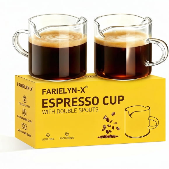 Juego de tazas de café espresso Farielyn-X, 150 ml, doble caño, vidrio transparente