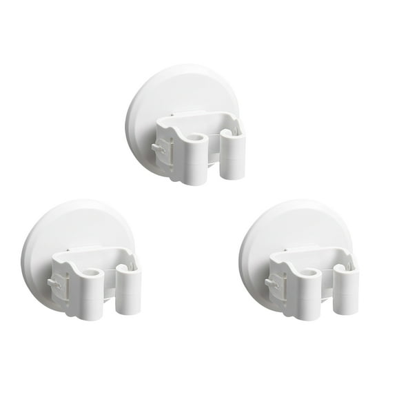 HOOWIFFY 3-Hook Mop and Broom Holder Wall Mount for Bathroom Kitchen Balcony, White ABS Tool Storage Organizer