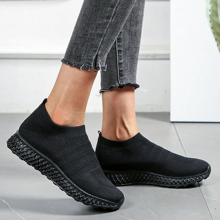 

Jacenvly 2024 New Ladies Casual Knitting Increased Bottom Breathable Soft Sole Running Sneakers Black Sandals for Women Clearance