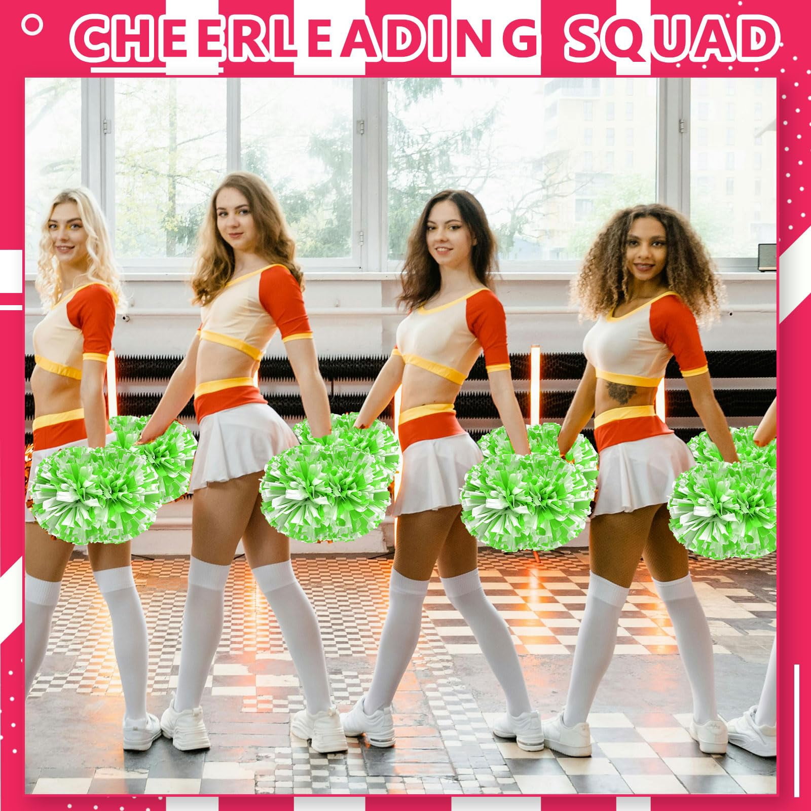 Cheer Pom Poms 8 Pcs with Handle, Cheerleading Handheld Squad Pompoms for Sports Team Cheer Spirit Games Dance Party Adults
