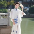 thumbnail image 4 of Show Performance Cheongsam Shawl Long Chinese Style Blue and White Porcelain High-end Atmospheric Young Style National Fashion Etiquette Performance Suit, 4 of 7