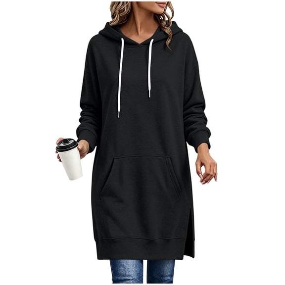 Edvintorg Hoodie for Women Long Sleeve Loose Casual Pullover Tops Fall Winter Hooded Long Sweatshirts with Pockets Womens Fashion Black M