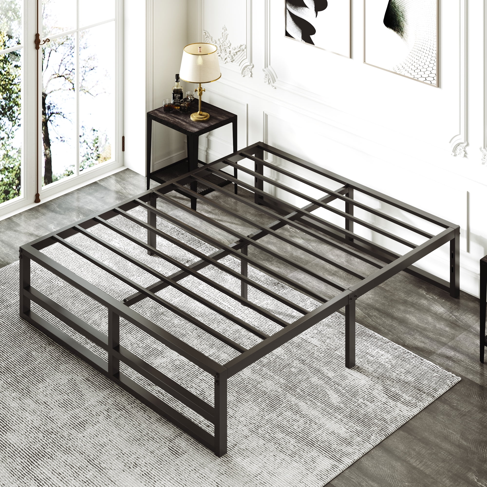 Amolife Queen Size Metal Platform Bed Frame with Solid Metal Slat Support, Black eXtremes