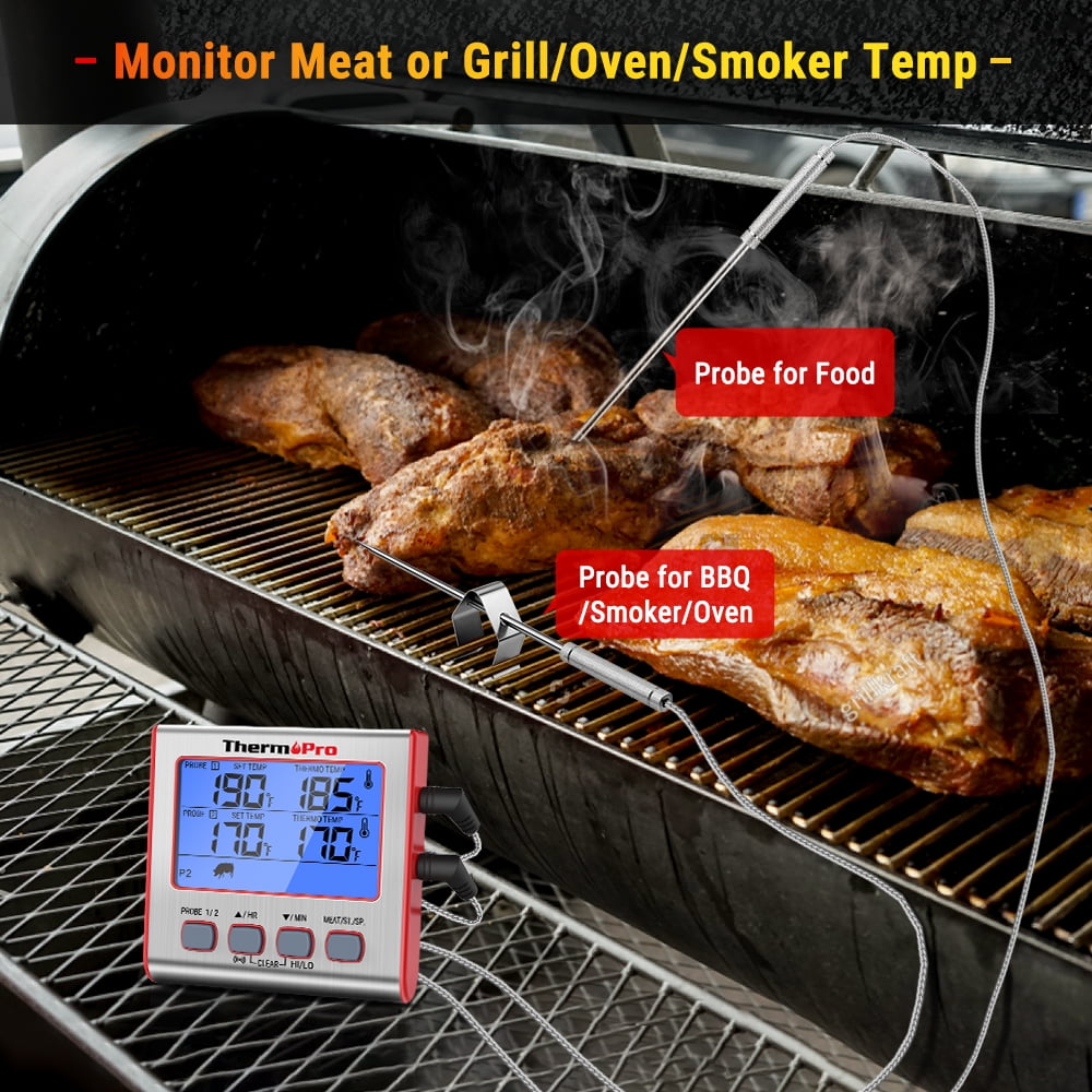 ThermoPro TP17HW Digital Meat Thermometer with 4 Temperature Probes, HI/LOW  Alarm Smoker Food Thermometer with Colored Backlit LCD, BBQ Thermometer for  Cooking Grilling Kitchen Oven Barbecue Turkey 