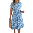 thumbnail image 3 of Women'S Summer V Neck Cap Sleeve Floral Sundresses Flowy Summer Dresses for Women Light Blue M, 3 of 10