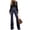 Dark Blue, variant on LYMAYTER Women's High Waist Flare Bell Bottom Jeans Button Front Vintage Wash Stretch Denim Pants
