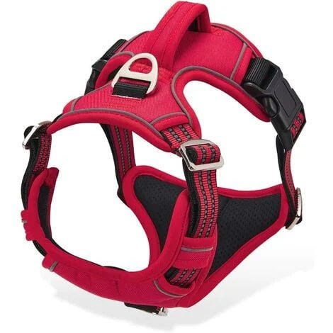 Anti Pull Dog Harness, Large Medium Dog Harness Reflective Adjustable Dog Vest with Breathable Handle No Pull Sports Chest Harness Red M