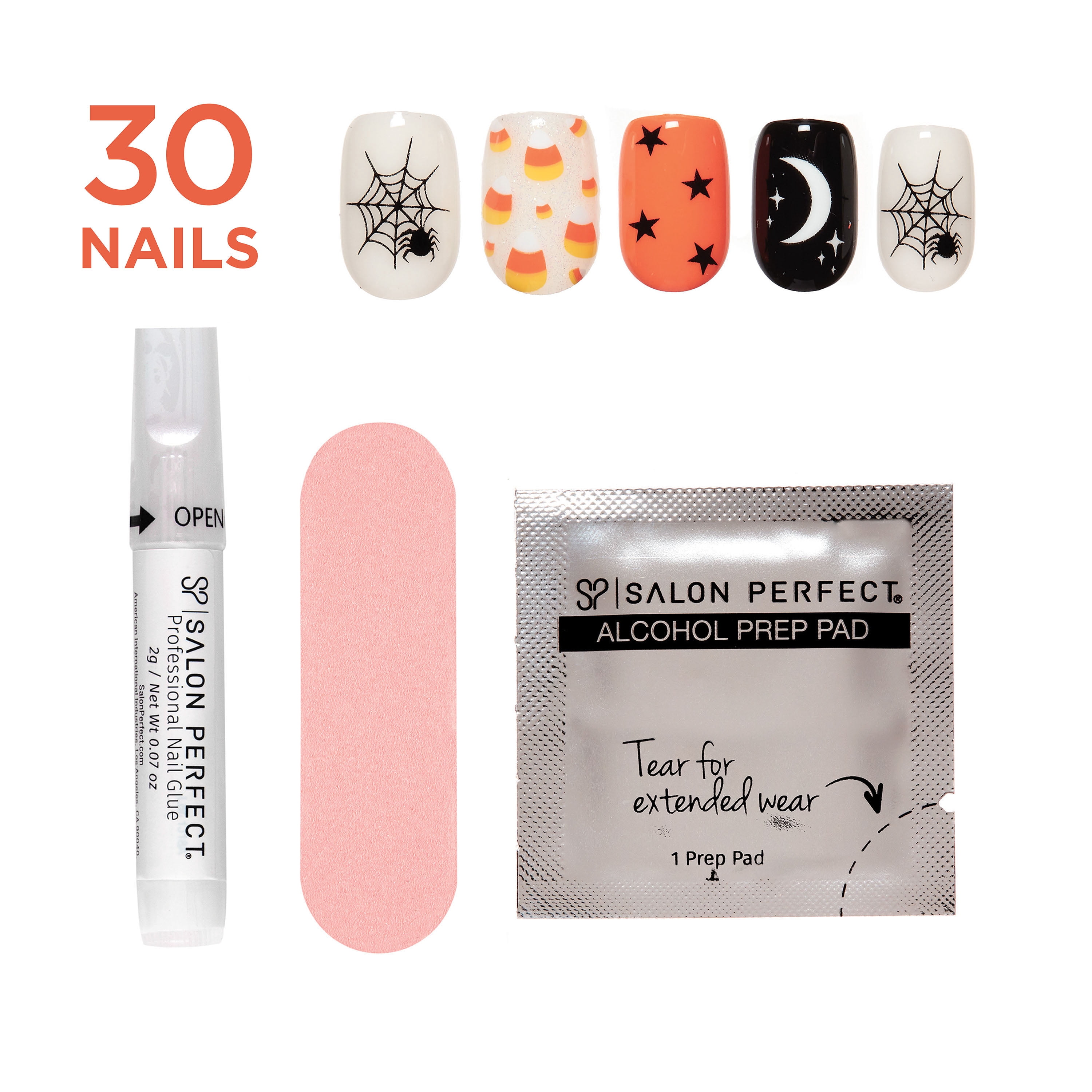 Salon Perfect Halloween Thrill Short Square Press-On Nails with Glue & File, Candy Corn, 30 Pieces