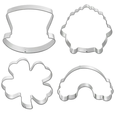 

OUNONA 4pcs St. Patrick s Day Four-Leaf Clover Cookie Cutters Set Non-stick Stainless Steel Assorted Shape DIY Cookie Molds Cupcake Biscuit Moulds