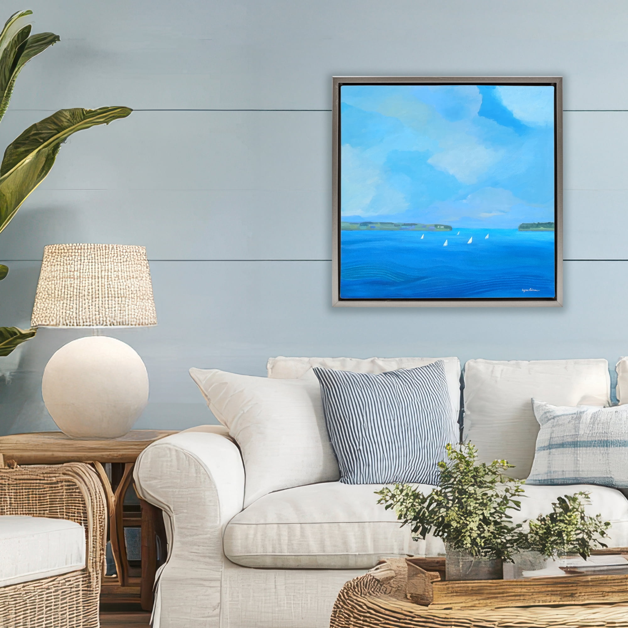 Stupell Industries A Perfect Day Seascape Gray Framed Floater Canvas Wall Art, design by Lynn Ericson Fine Art