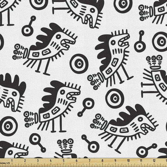 Abstract Fabric by the Yard, Doodle Design of Surreal Animal Silhouettes on a Plain Background Print, Upholstery Fabric for Dining Chairs Home Decor Accents, Charcoal Grey White by Ambesonne