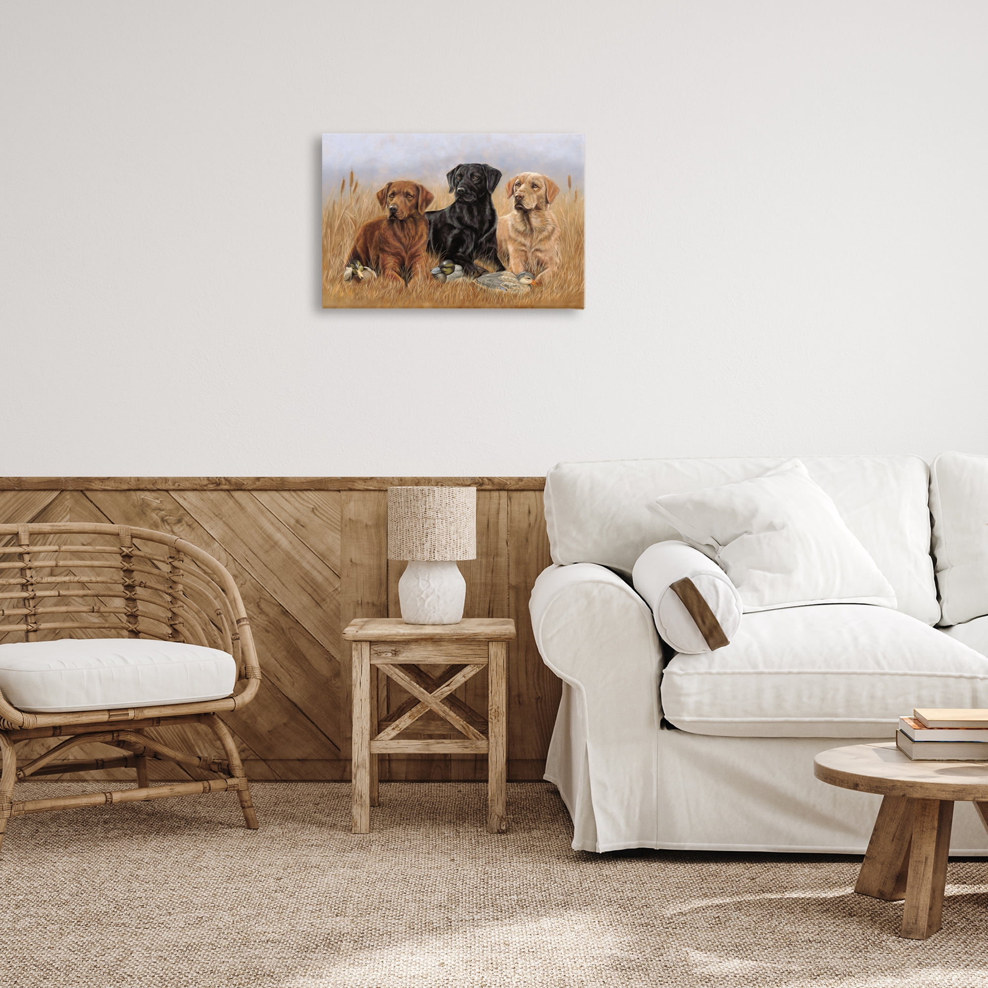 Stupell Industries Dog Trio & Ducks Animals & Insects Painting Gallery Wrapped Canvas Art Print Wall Art, 24 x 16