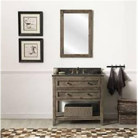 34.1 x 22 x 36 in. Brown Wood Sink Vanity Match with Marble White Top - No Faucet