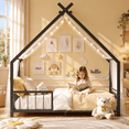 thumbnail image 2 of UHOMEPRO Twin Montessori Floor Bed for Kids and Toddler, Low Profile House Bed with Guardrails and Bookcase, Easy Assembly, Black, 2 of 7