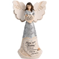 Pavilion Gift Company Angel Holding 50th Heart Figurine, 6", Beige/Silver