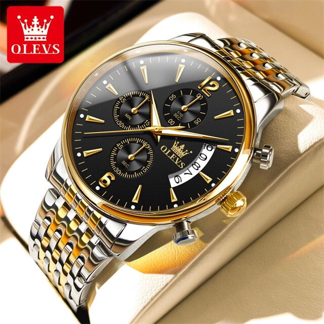 Original OLEVS Luxury Top Brand Quartz Watch for Men Stainless Steel Man Pilot Chronograph Waterproof Multi-function Wristwatch
