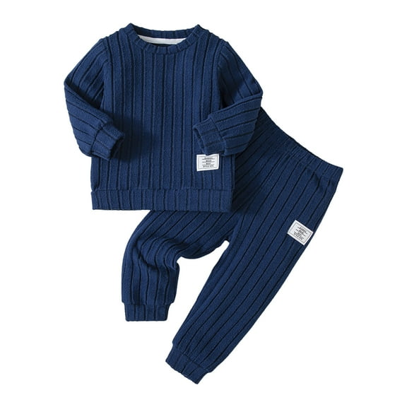KPOPLK Toddler Girl Fall Clothes Set Warm Soft 2-piece Long Sleeve Ribbed Knit Tee & Leggings Winter Girl Set(2-3 Years,F4-Navy)