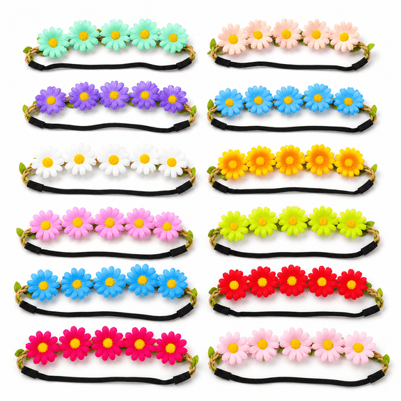 Kabuer Daisy Flower Headband Hair Band Flower Crown 12 Pcs Hair Accessories for Women Girls